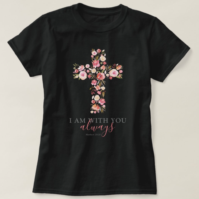 Black Floral Crucifix T-Shirt