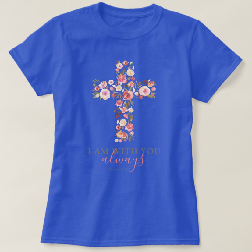 Blue Floral Crucifix T-Shirt