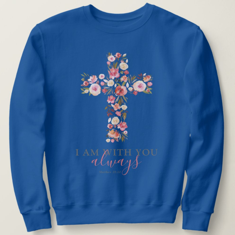Blue Floral Crucifix Sweater