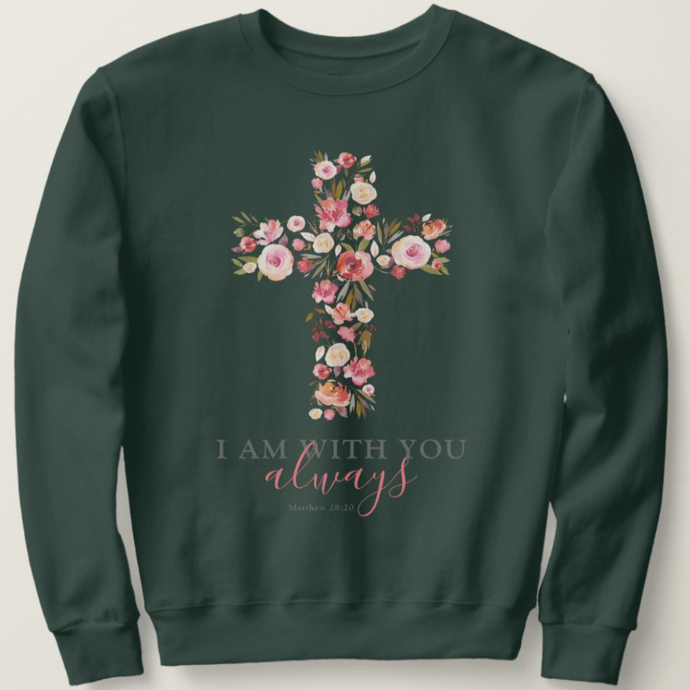 Green Floral Crucifix Sweater