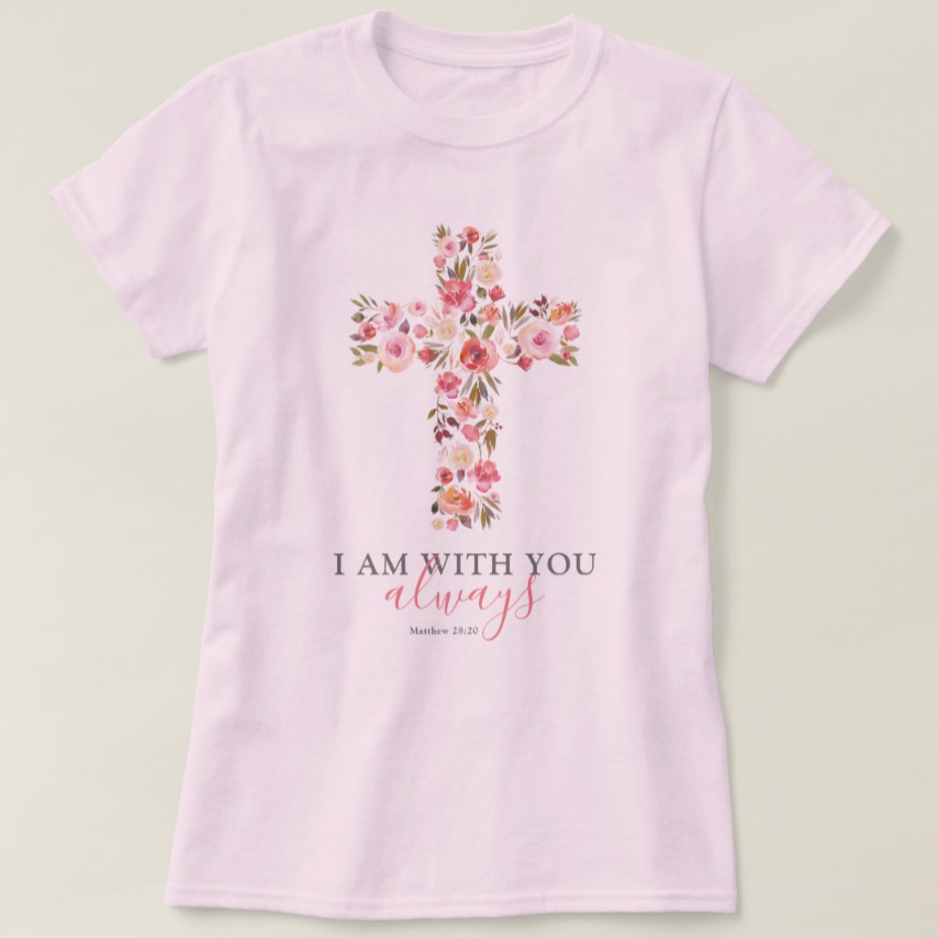 Pink Floral Crucifix T-Shirt