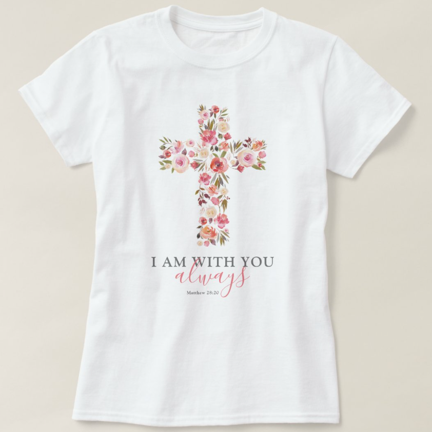 White Floral Crucifix T-Shirt
